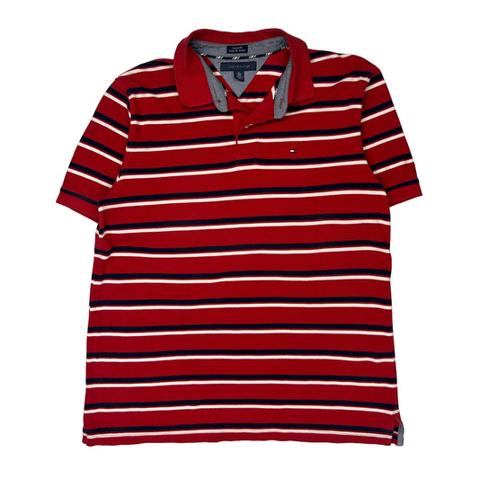 Tommy Hilfiger Striped Polo Shirt - XL Red Cotton