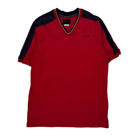 Nike V-Neck T-Shirt - Small Red Cotton