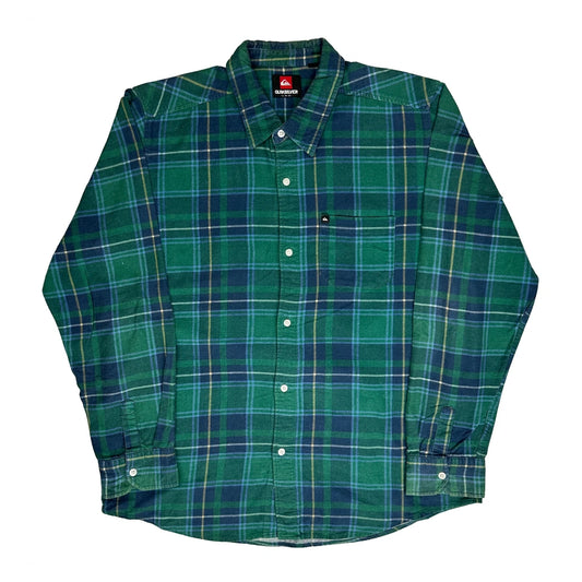 Quiksilver Checked Flannel Shirt - Large Green Cotton