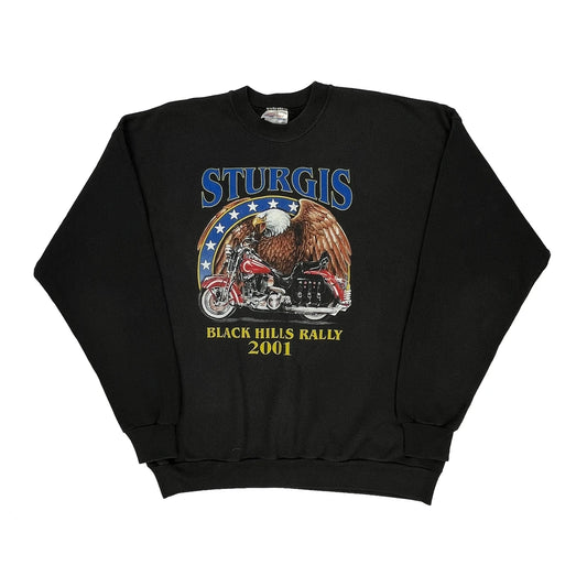 2001 Sturgis Hanes Graphic Sweatshirt - XL Black Cotton Blend