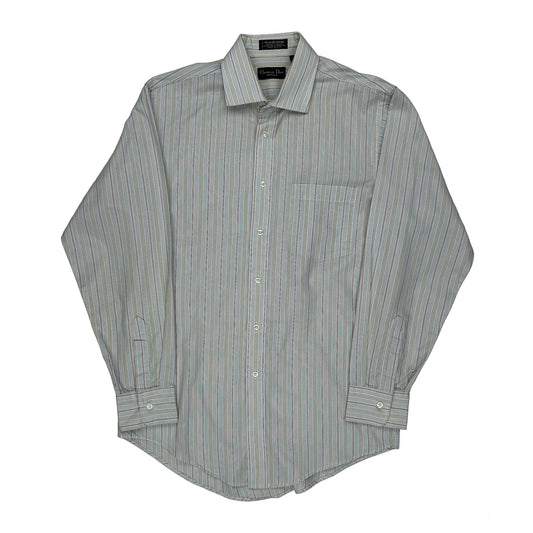 Vintage Christian Dior Striped Shirt - Medium Blue Cotton Blend