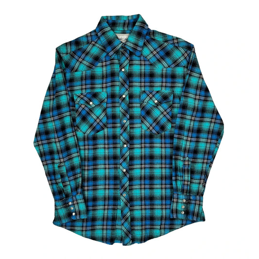 Wrangler Checked Flannel Shirt - Medium Blue Cotton
