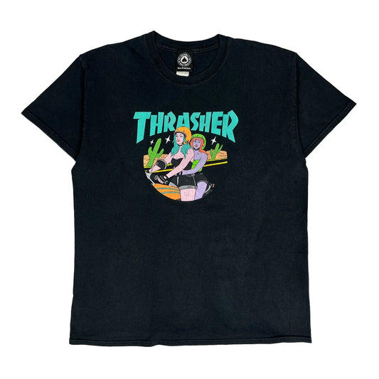 Vintage Thrasher Graphic T-Shirt - Large Black Cotton