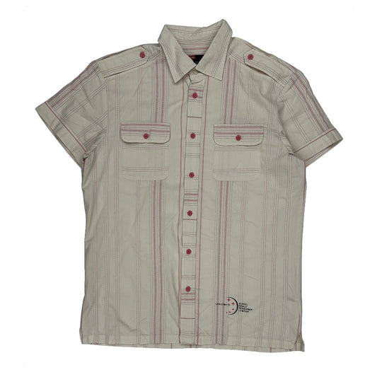 Vintage Diesel Striped Short Sleeve Shirt - Large Beige Cotton