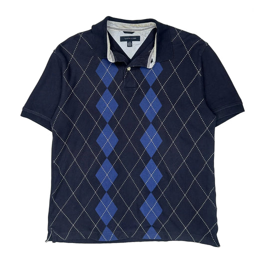Tommy Hilfiger Argyle Polo Shirt - Large Navy Cotton
