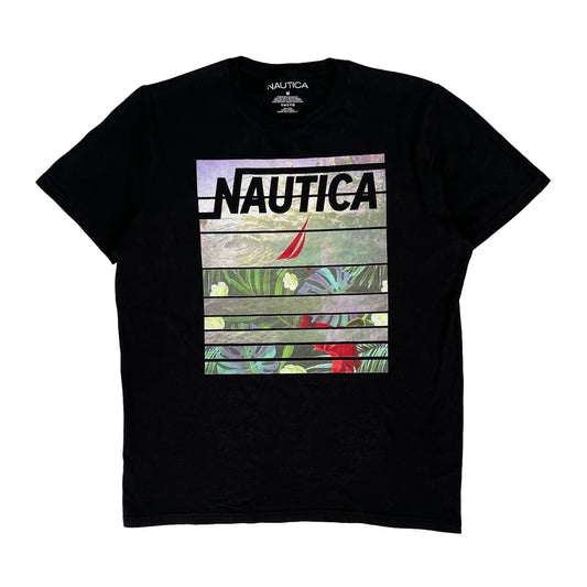 Vintage Nautica Graphic T-Shirt - Medium Black Cotton