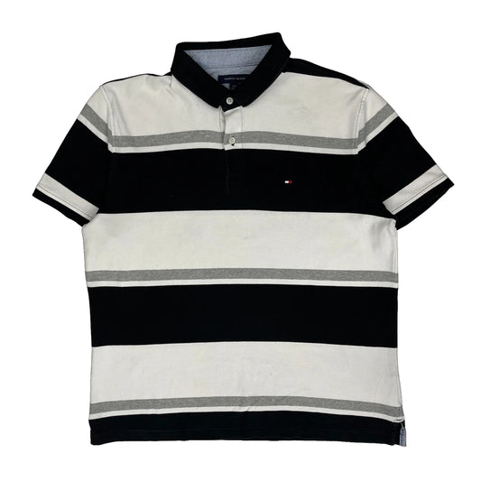 Tommy Hilfiger Striped Polo Shirt - Large Black & White Cotton