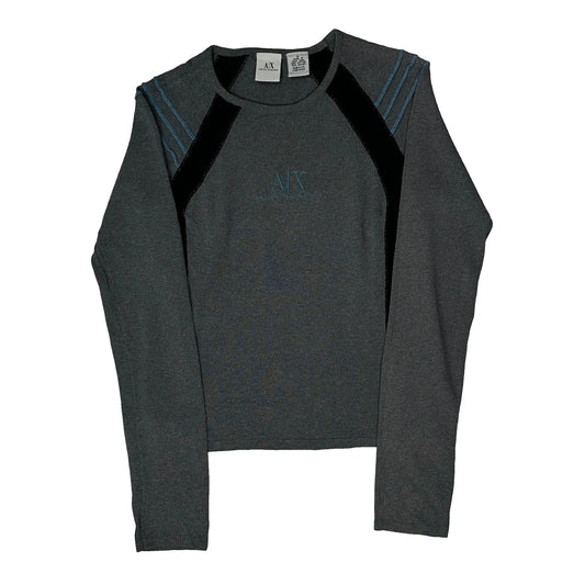Armani Exchange Cropped Long Sleeve T-Shirt - Small Grey Cotton Blend