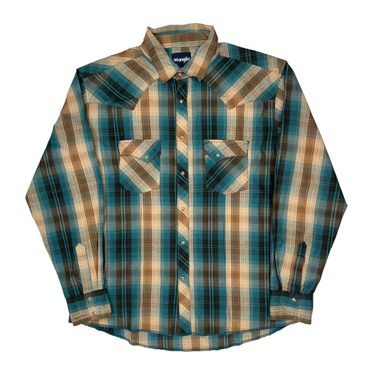 Wrangler Checked Shirt - XL Blue Cotton