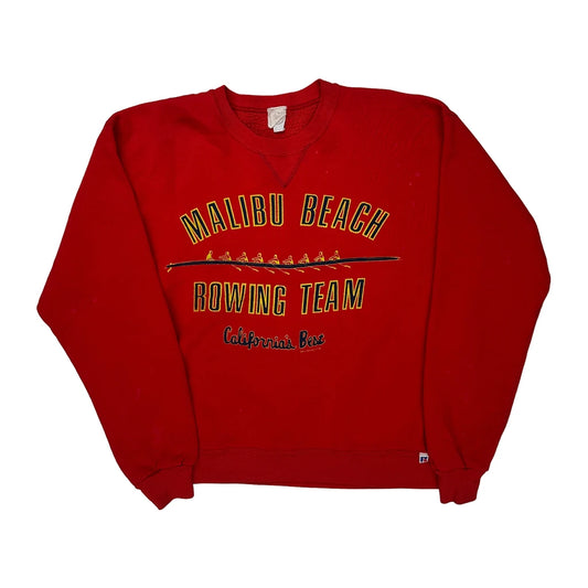 Malibu Beach Rowing Team Fruit Of The Loom Graphic Sweatshirt - Medium Red Cotton