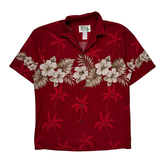 Kys Floral Hawaiian Shirt - Medium Red Cotton