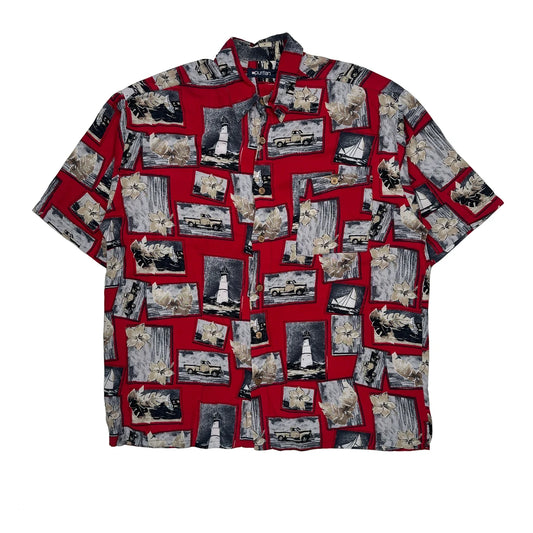 Puritan Hawaiian Shirt - Large Red Cotton