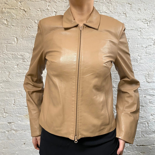 Vintage beige Unbranded Leather Jacket - womens large