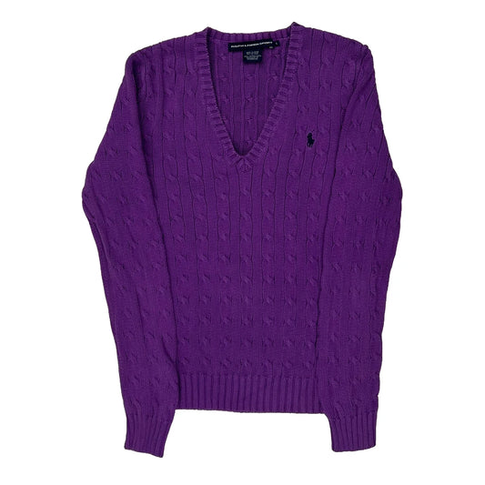 Ralph Lauren Sport Cable Knit Jumper - Large Purple Cotton