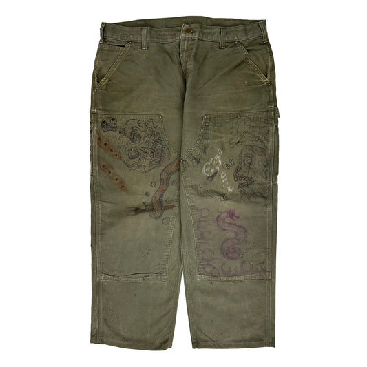 Dungaree Fit Carhartt Cargo Trousers - 38W 27L Khaki Cotton