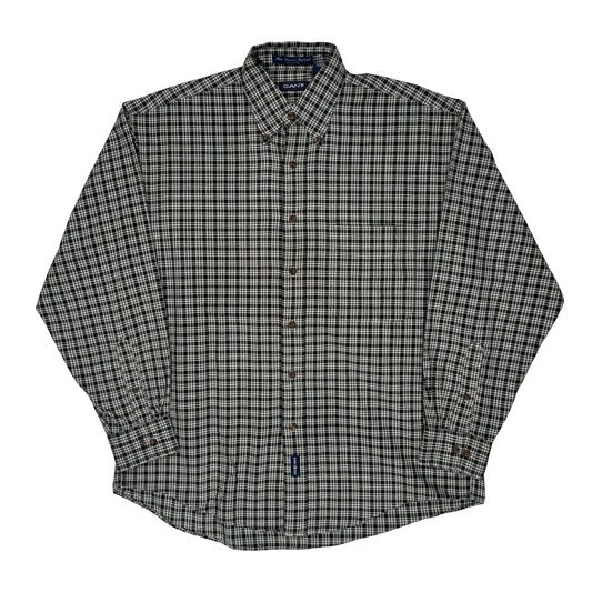 New Haven Oxford Gant Checked Flannel Shirt - Medium Black & White Cotton