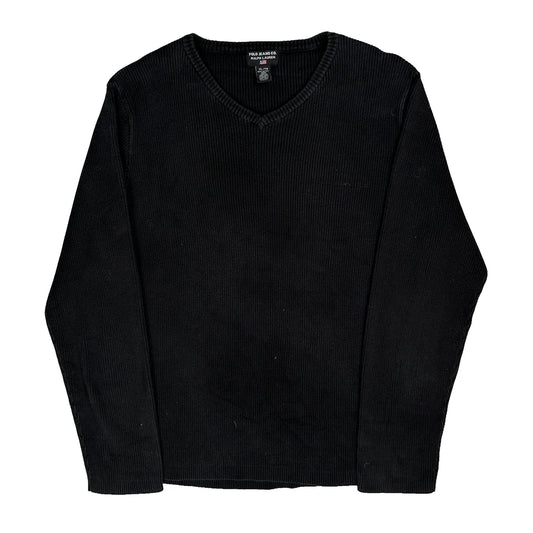 Vintage Ralph Lauren Thermal Ribbed Knit Long Sleeve T-Shirt - XL Black Cotton