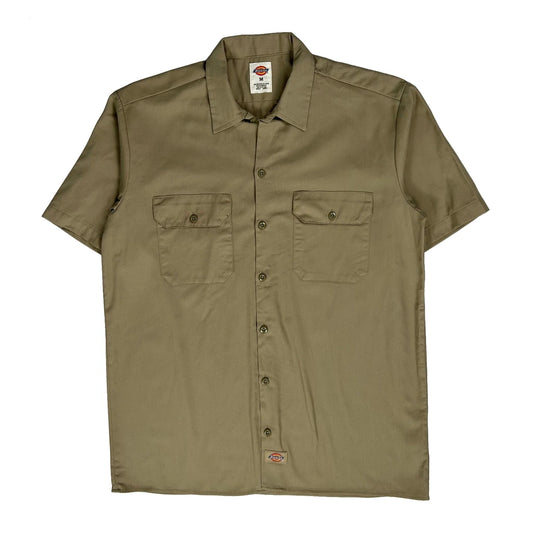 Vintage Dickies Short Sleeve Shirt - Medium Khaki Polyester Blend