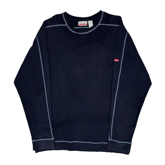 Thermal Knit Quiksilver Contrast Stitch Long Sleeve T-Shirt - XL Black Cotton