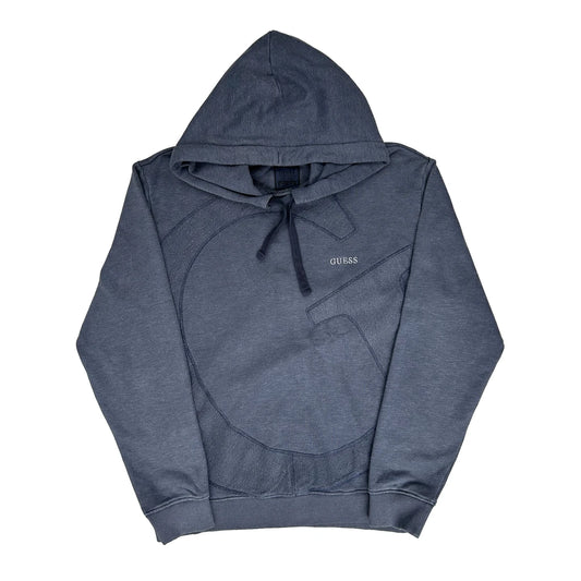 Vintage Guess Spellout Hoodie - Large Navy Cotton Blend