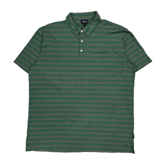 Patagonia Striped Polo Shirt - 2XL Green Cotton