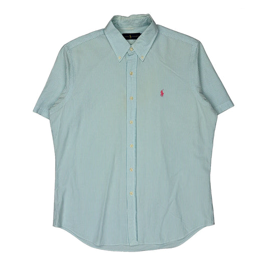 Ralph Lauren Striped Short Sleeve Shirt - Large Blue Cotton