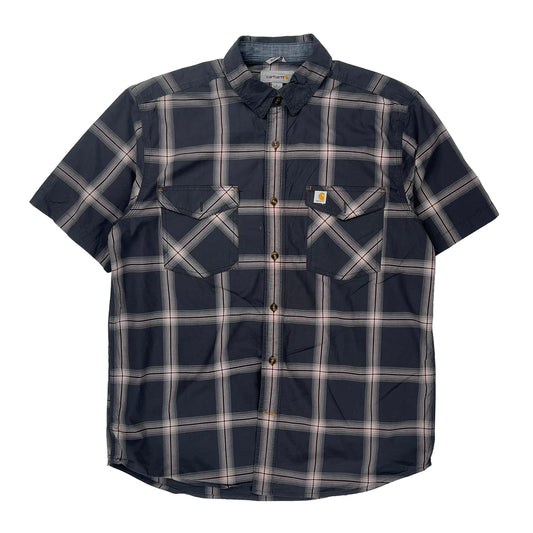 Carhartt Checked Short Sleeve Shirt - Large Blue Cotton