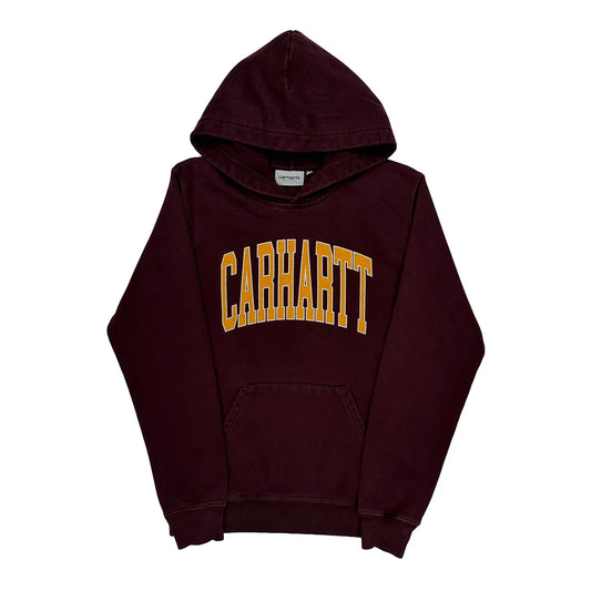 Carhartt Spellout Hoodie - Small Burgundy Cotton