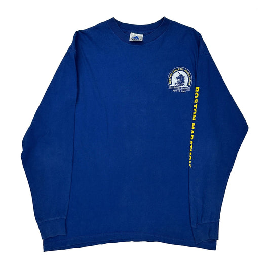 Boston Marathon Adidas Graphic Long Sleeve T-Shirt - Large Blue Cotton