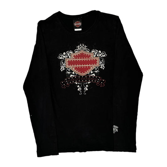 Vintage Sport Center Of Orland Harley Davidson Graphic Long Sleeve T-Shirt - Medium Black Cotton