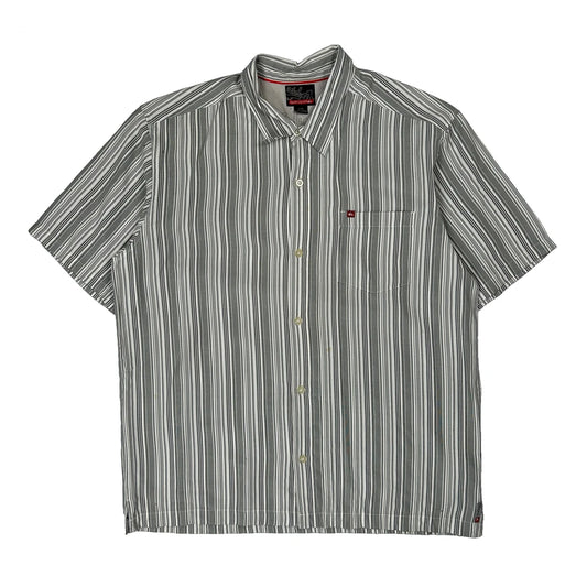 Quiksilver Striped Short Sleeve Shirt - Large Grey Cotton