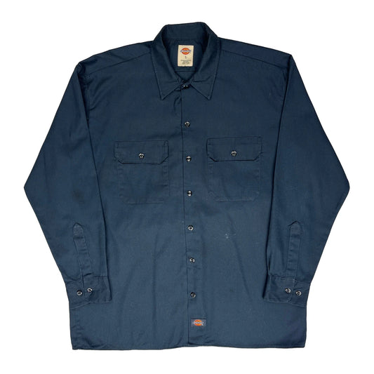 Dickies Shirt - Large Navy Polyester Blend