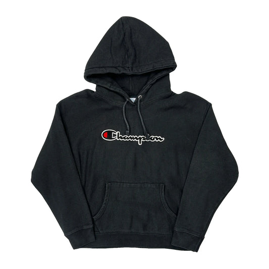 Reverse Weave Champion Spellout Hoodie - Large Black Cotton