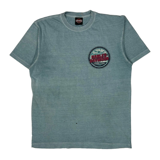 Grand Turk Harley Davidson Graphic T-Shirt - Large Blue Cotton