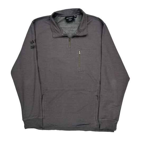 Harley Davidson 1/4 Zip - XL Grey Cotton Blend