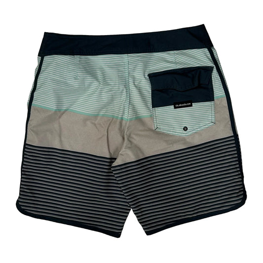 Vintage Quiksilver Striped Shorts - 32″ Waist Navy Polyester Blend