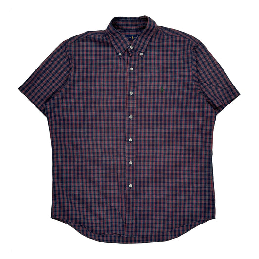 Vintage Ralph Lauren Checked Short Sleeve Shirt - Large Navy Cotton