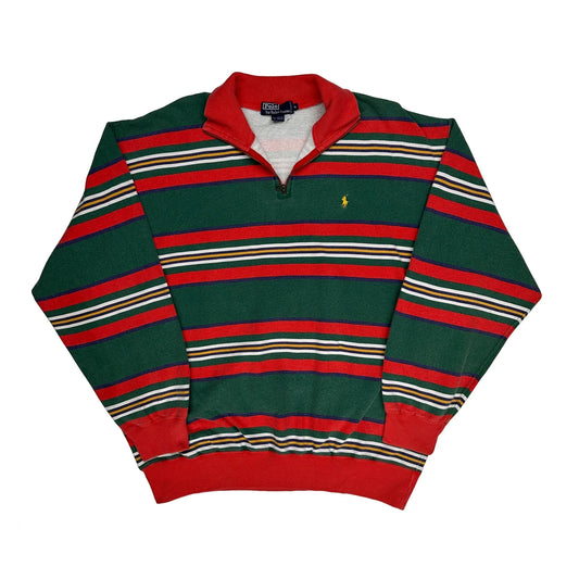 Polo By Ralph Lauren Striped 1/4 Zip - 2XL Green Cotton