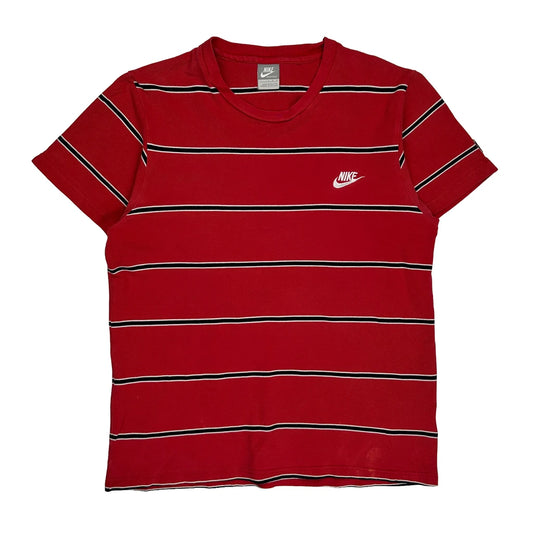 Nike Striped T-Shirt - Large Red Cotton