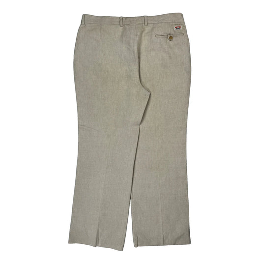 80S Pleated Marlboro Herringbone Trousers - 34W 30L Beige Linen