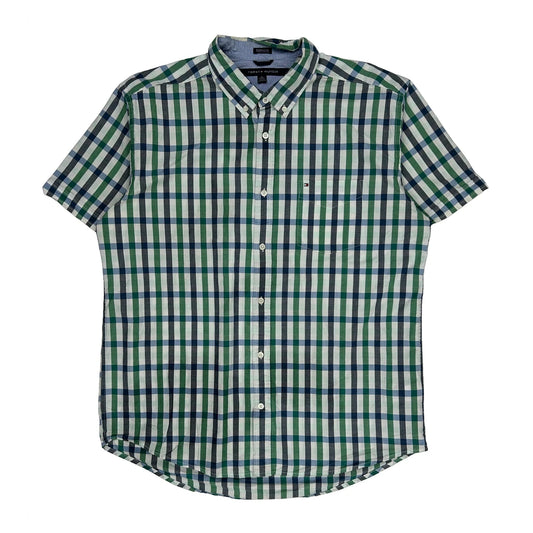 Tommy Hilfiger Checked Short Sleeve Shirt - XL Green Cotton