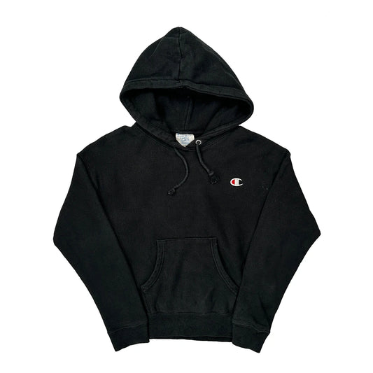 Vintage Reverse Weave Champion Hoodie - XS Black Cotton Blend