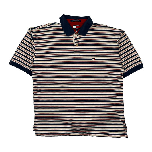 Tommy Hilfiger Striped Polo Shirt - XL Navy Cotton