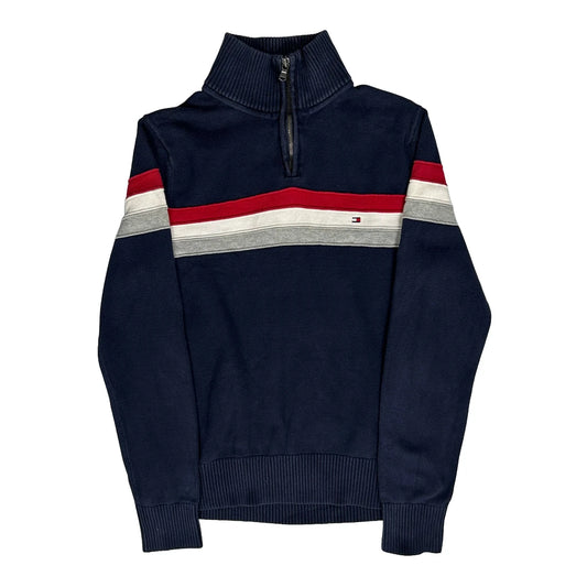 Tommy Hilfiger Striped 1/4 Zip - Small Navy Cotton