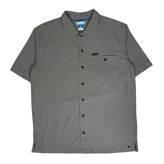 Columbia Striped Short Sleeve Shirt - Large Grey Polyester Blend