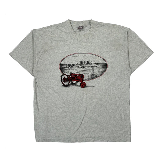 Farm Scene With Tractor Fruit Of The Loom Graphic T-Shirt - Large Grey Cotton