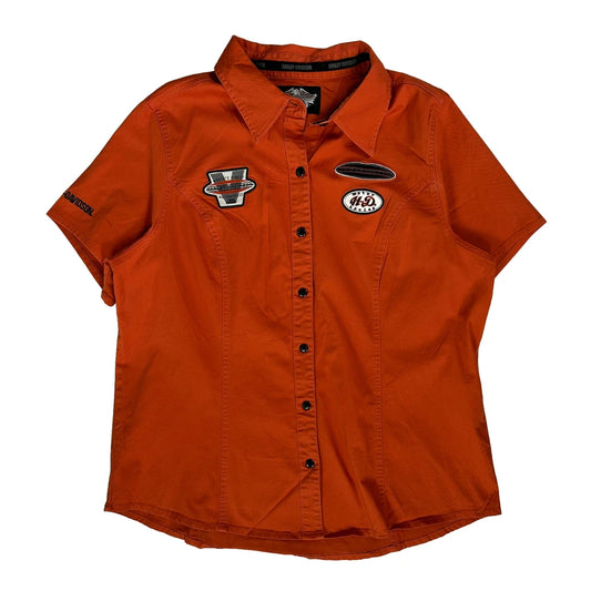 Vintage Motorcycle Harley Davidson Graphic Short Sleeve Shirt - XL Orange Cotton