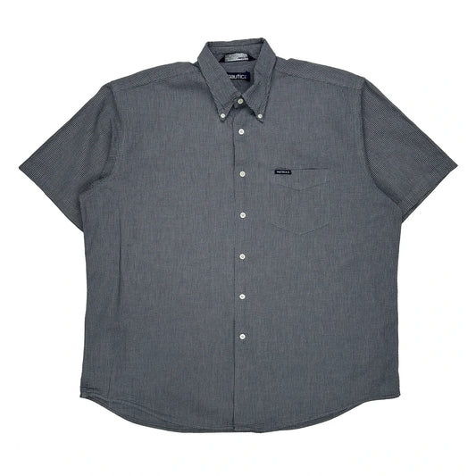 Nautica Checked Short Sleeve Shirt - XL Grey Cotton