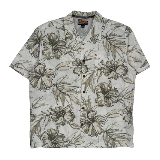 Vintage Quiksilver Floral Hawaiian Shirt - XL White Cotton