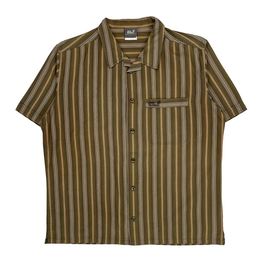 Jack Wolfskin Striped Short Sleeve Shirt - Large Brown Cotton